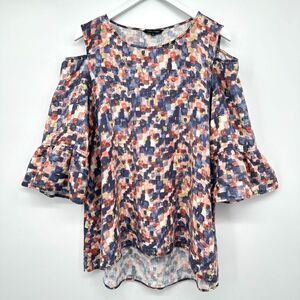 John Mark Tunic Top Shirt Blouse Size Large 100% Linen Cold Shoulder Bell Sleeve